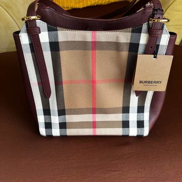 Burberry Small Canterbury Leather House Check Canvas Shoulder Tote Bag M… - Picture 1 of 16